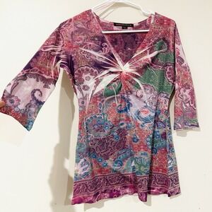 Fairy Floral Paisley Pink Blouse Sz PM Purple Tunic Mushka by Sienna Rose